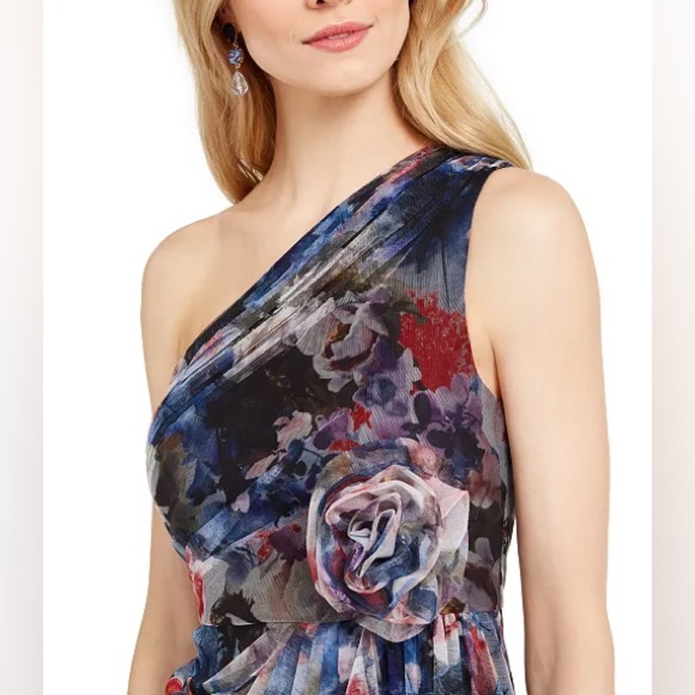 Adrianna Papell one shoulder printed chiffon gown - Picture 2 of 16